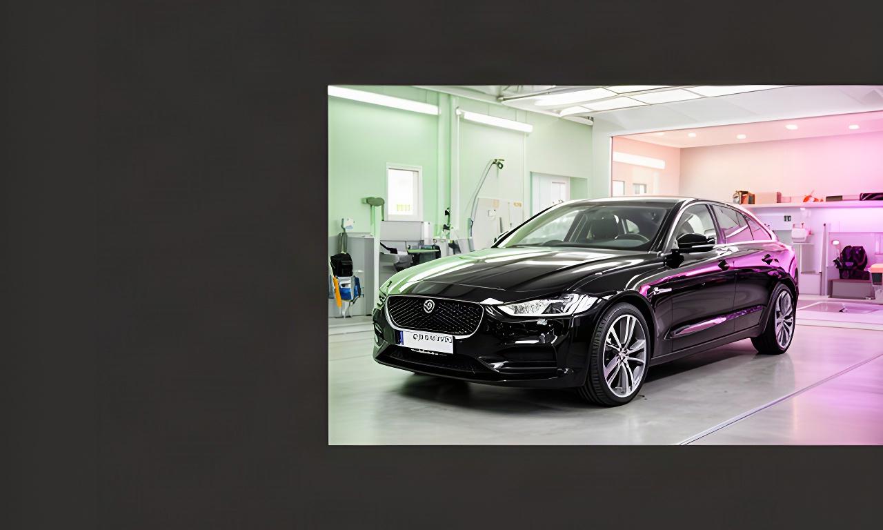 Professionell aufbereiteter schwarzer Gebrauchtwagen in einer hellen Kölner Aufbereitungshalle