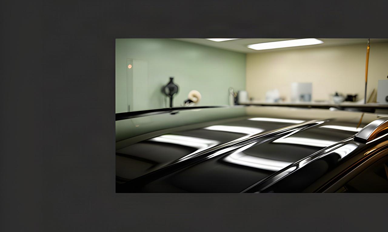 Spiegelglatte schwarze Motorhaube eines hochwertigen Fahrzeugs in einer ruhigen Detailing-Halle